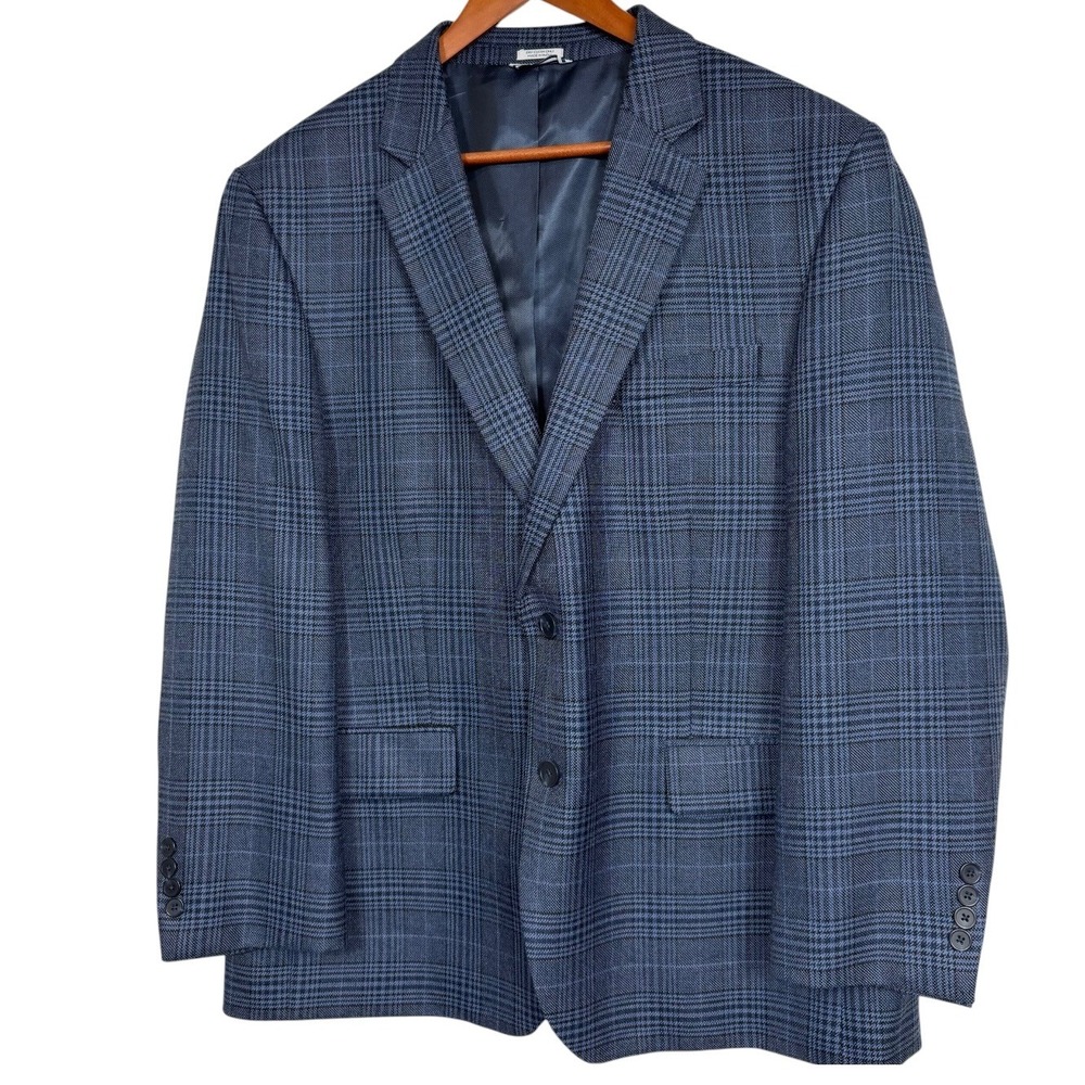 Saddlebred Sport Coat Mens 46S Blue Glen Plaid Lambswool Blend Sport Coat Blazer
